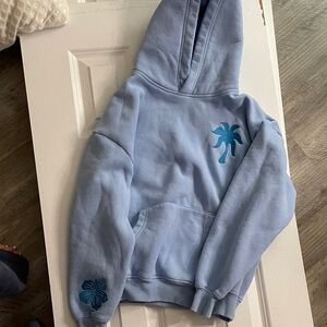 Light blue Pink Palm Puff hoodie